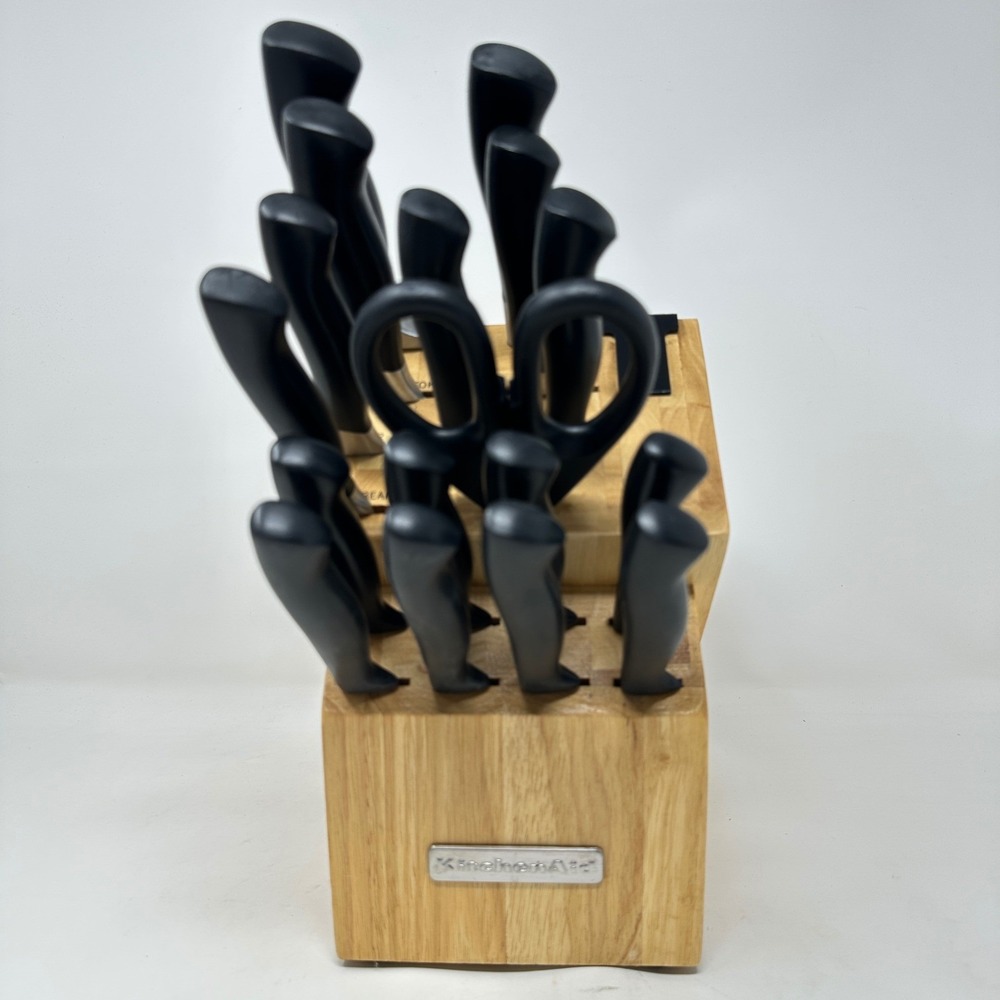 KitchenAid 16 Piece Knife Block Set with Built-in Sharpener Black Wood Block